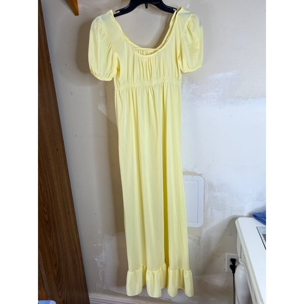 Jennifer Dale Yellow Nightgown Puff Sleeves Ruffle Hem Size 9 Vintage 70’s retro - Picture 7 of 7